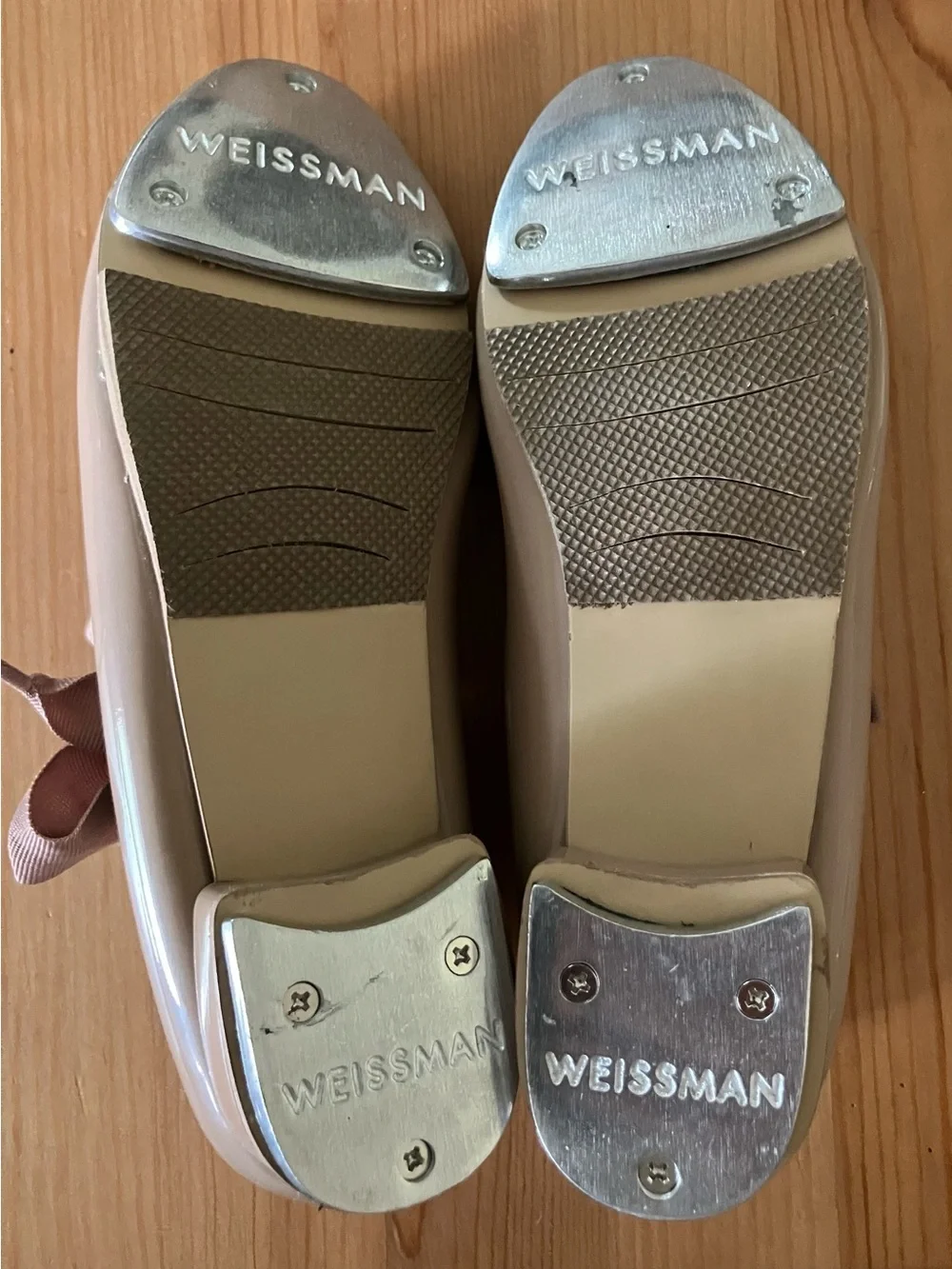 NWOT Weissman Ribbonette Girls Patent Mary Jane Tap Shoes W600 Nude Size Youth 1